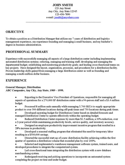 Some human resource advisors say that. Distribution Manager Executive Resume Example