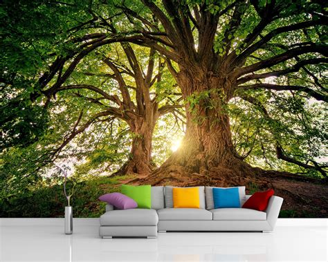 Large Trees Wall Mural Print Peel And Stick Self Adhesive Etsy