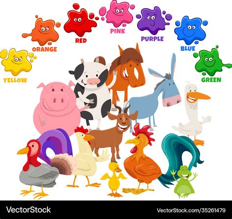 Basic Colors For Children With Farm Animal Vector Image