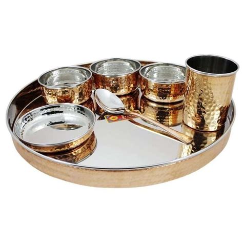 Goldgiftideas Inch Pure Copper Hammered Stainless Steel Dinner Set