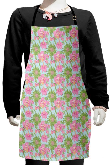 Floral Kids Apron Tropical Hibiscus Blooms With Victorian Exotic