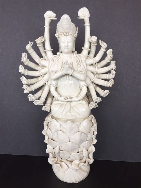 Vtg Hindu Vishnu Durga God White Ceramic Seated Lotus Multi Armed 1175