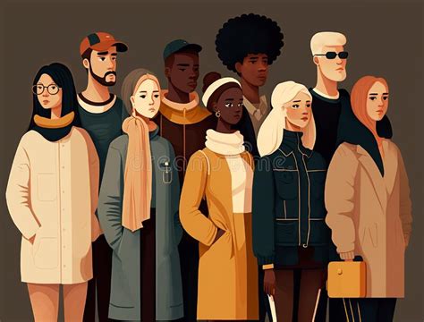 Multiracial People Community Standing Together Flat Illustration