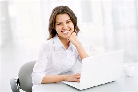Business Woman Working At Laptop Stock Photo Image Of Laptop Model