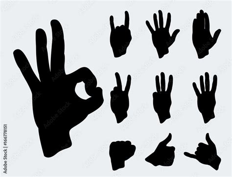 Hands Deaf Mute Different Gestures Human Arm Black Silhouette People