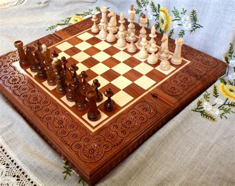 Wooden Chess Backgammon Board Wood Checkers Wood Carving Game Wooden