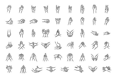 Mudras Icon Set Hand Spirituality Hindu Yoga Of Fingers Gesture By