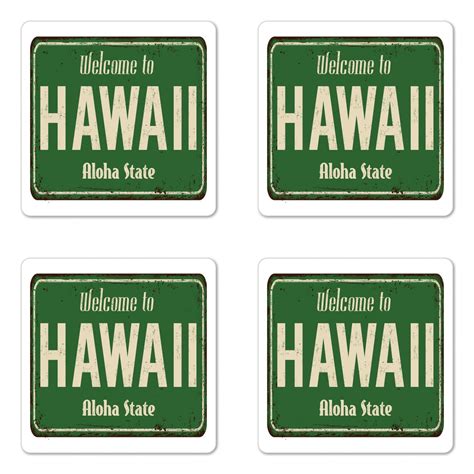 Aloha Coaster Set Of 4 Welcome To Hawaii Aloha State Written On