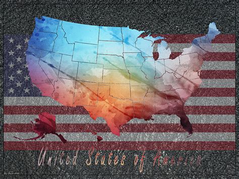 United States Of America Watercolor Map Style 8 Painting By Greg Edwards