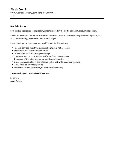 Staff Accountant Accounting Cover Letter Velvet Jobs