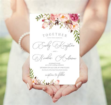 Bohemian Wedding Invitation Editable Template I Floral Invite Etsy