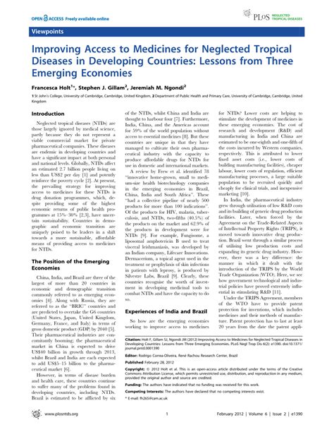 Pdf Improving Access To Medicines For Neglected Tropical Diseases In Developing Countries