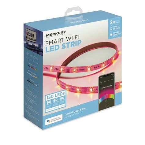 Merkury Innovations Color Changing Smart Wi-Fi LED Light Strip Kit - 180 Super Bright LEDs - 6.5 ...