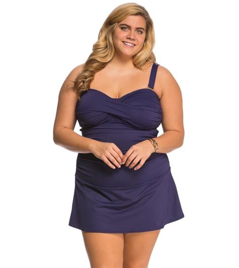 Anne Cole Plus Size Color Blast Solid Twist Front Shirred Swimdress