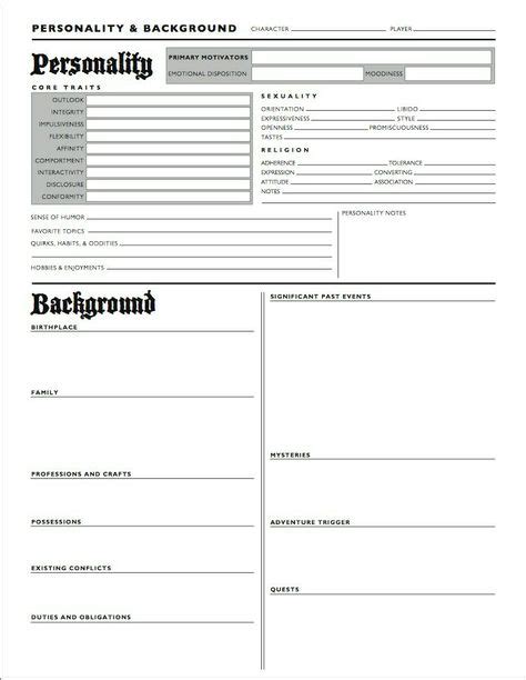 Character Profile And Background Sheet In 2020 Character Sheet