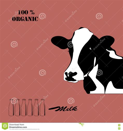 Abstract Portrait Of Big Cow Black And White Silhouette Stock
