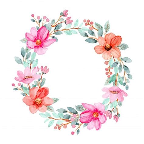 Watercolor Wreath Of Pink Flowers Floral Wreaths Illustration Flower