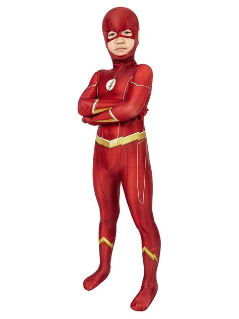 Kids Superhero Costume Red Lycra Spandex The Flash Barry Allen Full