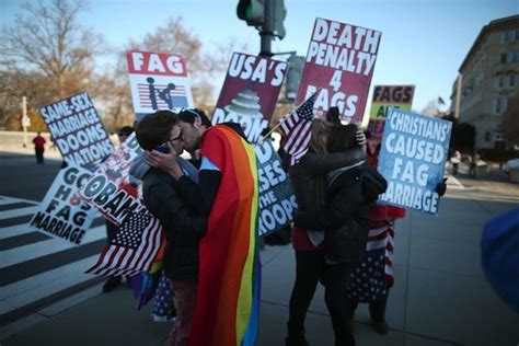 Doma Protest Gay Couples Kiss In Front Of Members Of Westboro Baptist