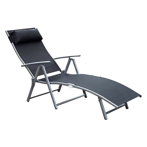 Outsunny Steel Fabric Outdoor Folding Chaise Lounge Chair Recliner With