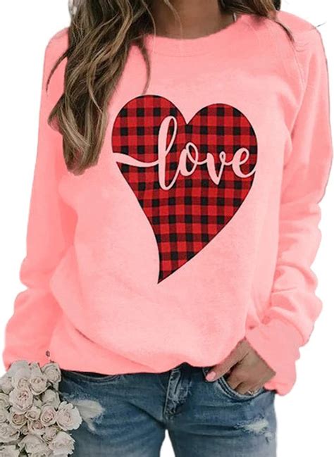 Plaid Love Heart Graphic Shirt Women Valentines Day T Shirts Long