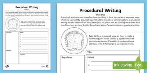 Procedural Writing Week One Homework Worksheet