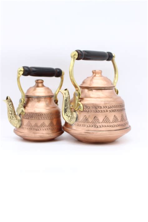 Traditional Turkish Copper Teapot With Wooden Handle Copper Etsy Uk