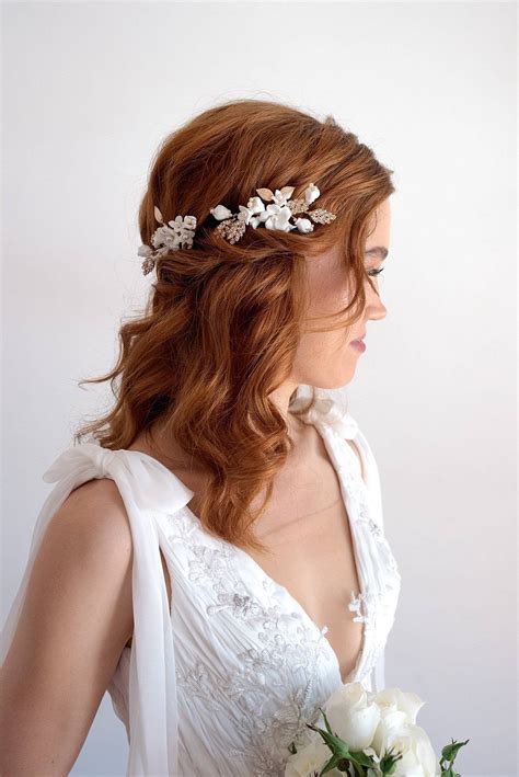 Porcelain Flower Bridal Hair Pin Delicate Bridal Headpiece Etsy