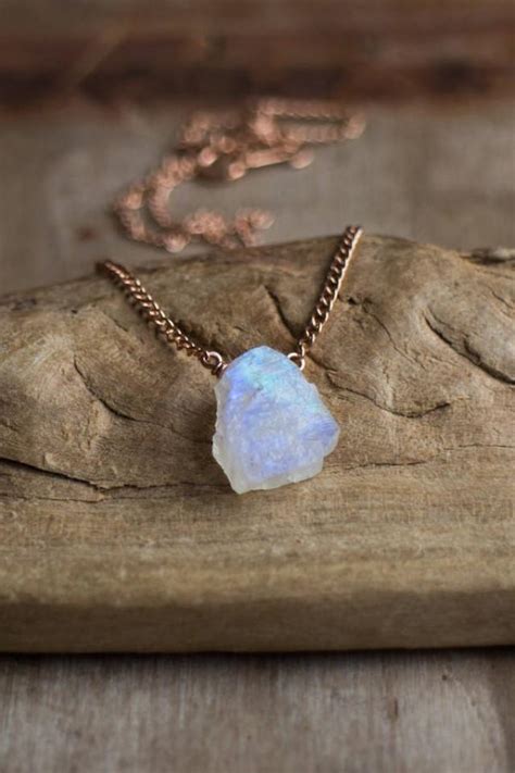 Raw Moonstone Necklace June Birthstone Raw Crystal Necklace In Rose
