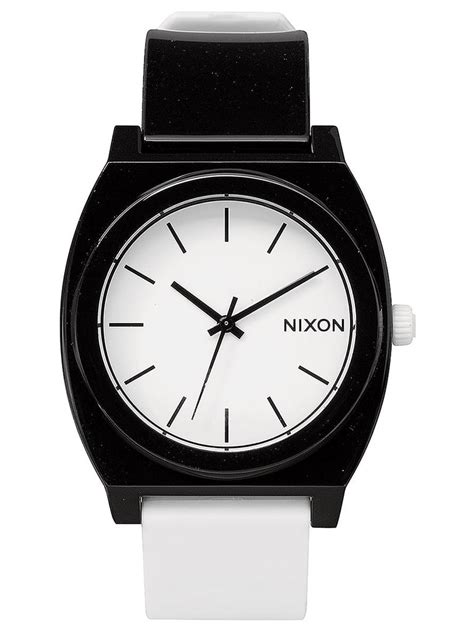 Nixon Mens A119005 The Time Teller P White Dial Black And White Plastic Strap Watch