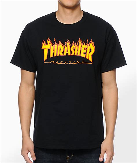 Thrasher Flame Logo Black T Shirt Zumiezca