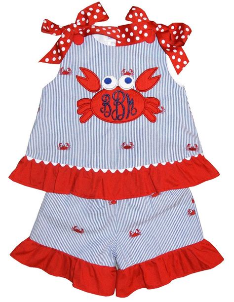 Girl Crab Dress Monogrammed Crab Outfit For Girls Embroidered Etsy