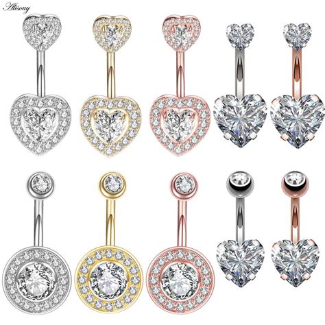 Buy Alisouy 1pc Navel Belly Stainless Steel Belly Button Rings Crystal Cz Piercing Navel Heart