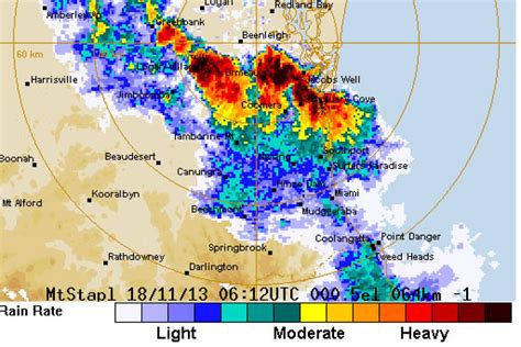 The great dividing range to the west and the lamington plateau to the south, reduce the radar's view from the south through to the west, affecting its ability to. The weather bureau's rain radar shows the hail storm ...