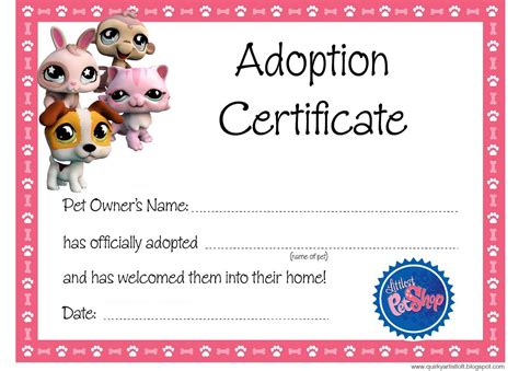 Toy Adoption Certificate Template
