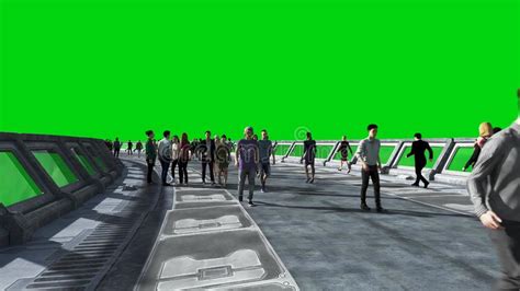 3d People In Sci Fi Tonnel Traffic Concept Of Future Green Screen