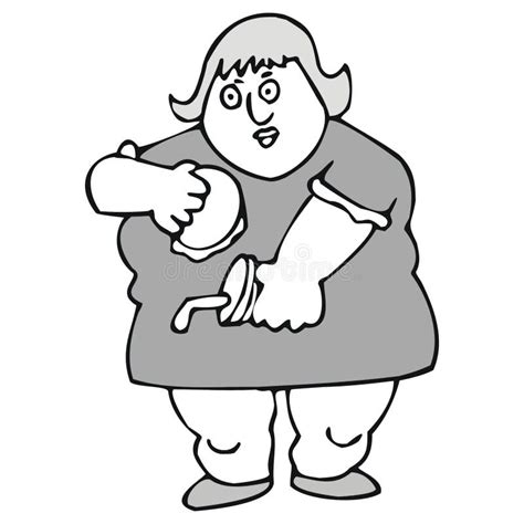 Hand Drawn Vector Illustration Of An Fat Lady Stock Vector