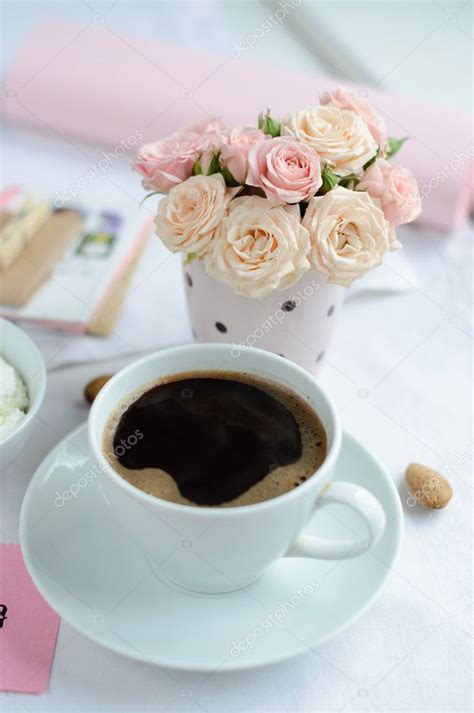 Check spelling or type a new query. Cup of coffee and a bouquet of roses — Stock Photo ...