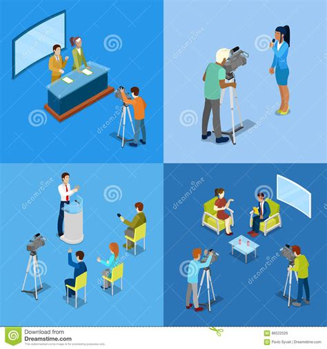 Isometric Mass Media Concept With Reporters And Journalists Stock ...