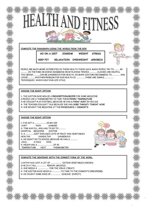 Health And Fitness English Esl Worksheets For Distance Learning And