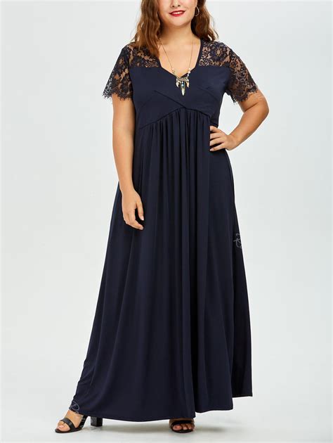 18 Off Plus Size Long Lace Panel Maxi A Line Prom Dress Rosegal