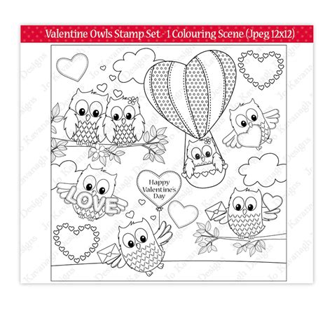 Valentine Digital Stampsdigital Stampsvalentine Owl Digital Etsy