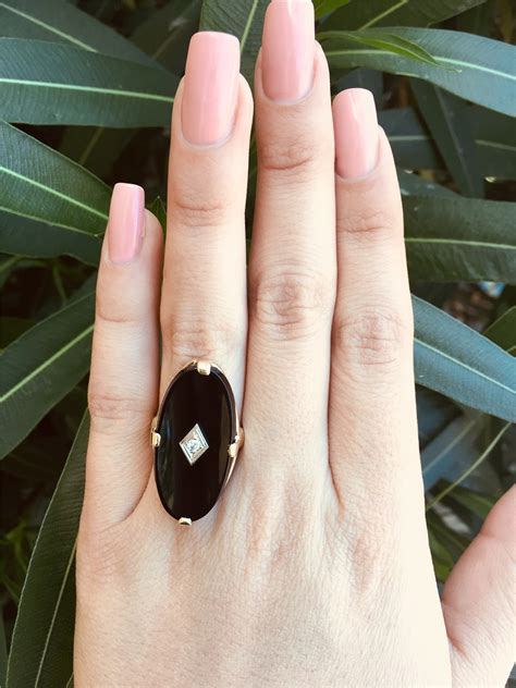 Vintage 1960s Black Onyx And Diamond Ring Its A Looong Piece Of Onyx