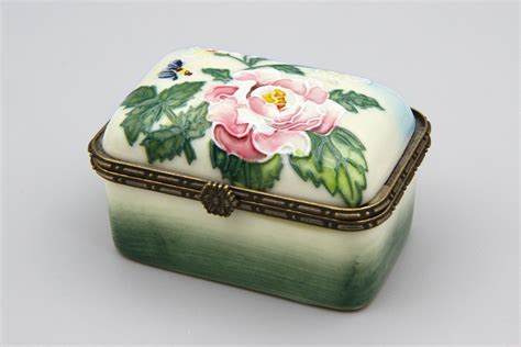 Small Hinged Trinket Box Hand Painted Porcelain Hinged Lid Box