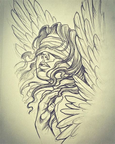 Blindfolded Angel Sketches Tattoo Design Drawings Guardian Angel Tattoo