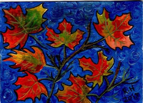 Original Painting Aceo Artwork Wisconsin Autumn Abstract Fall Leaves