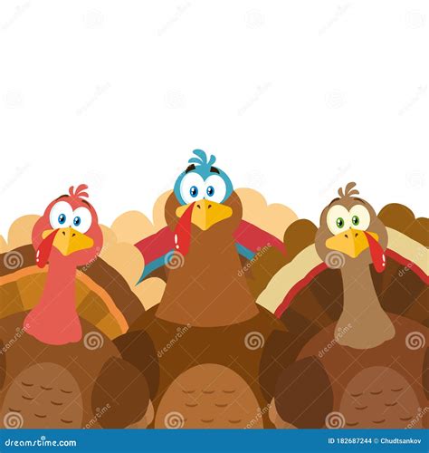 Thanksgiving Turkeys Cartoon Mascot Characters Stock Vector