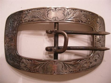 Antique Belt Buckle Victorian Engraved Sterling Silver Belt