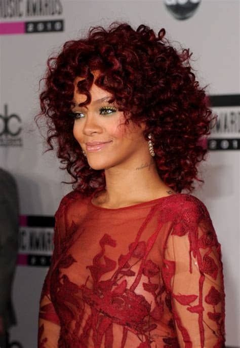 258 x 350 jpeg 16 кб. Rihanna Red Curly Hairstyle for Black Women