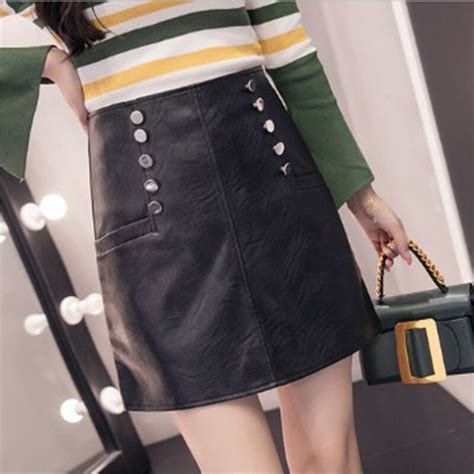 Autumn Spring Casual Pu Leather Skirt Women Elegant Zipper Mini A Line Skirt Lady Skinny High
